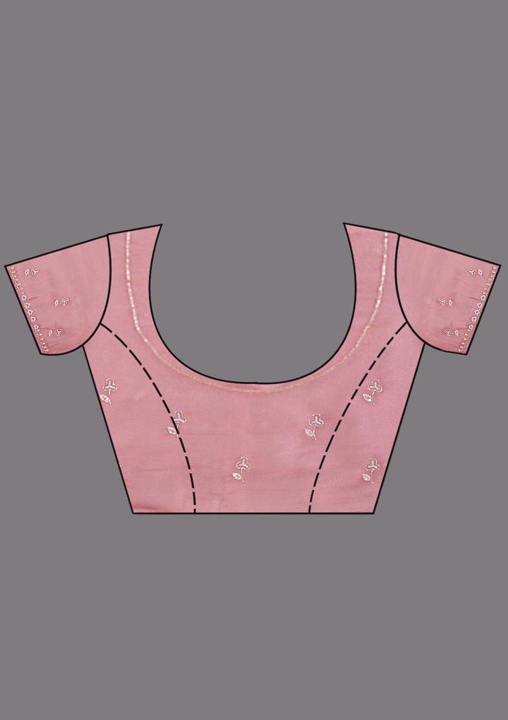Onion Pink Tissue Aariwork Saree With Matching Blouse Piece