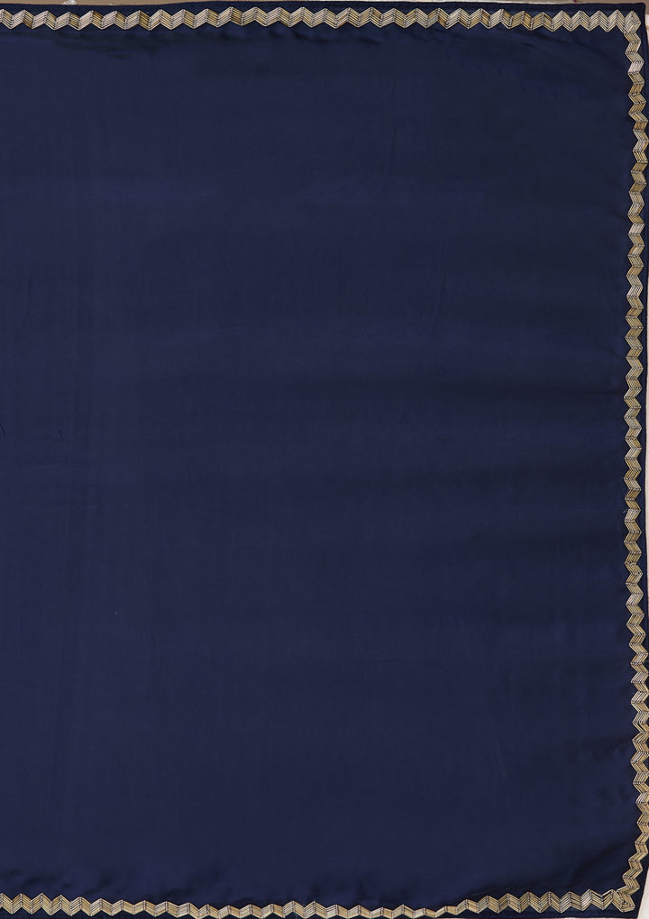 Navy Blue Satin Cutdana Saree With Matching Blouse Piece