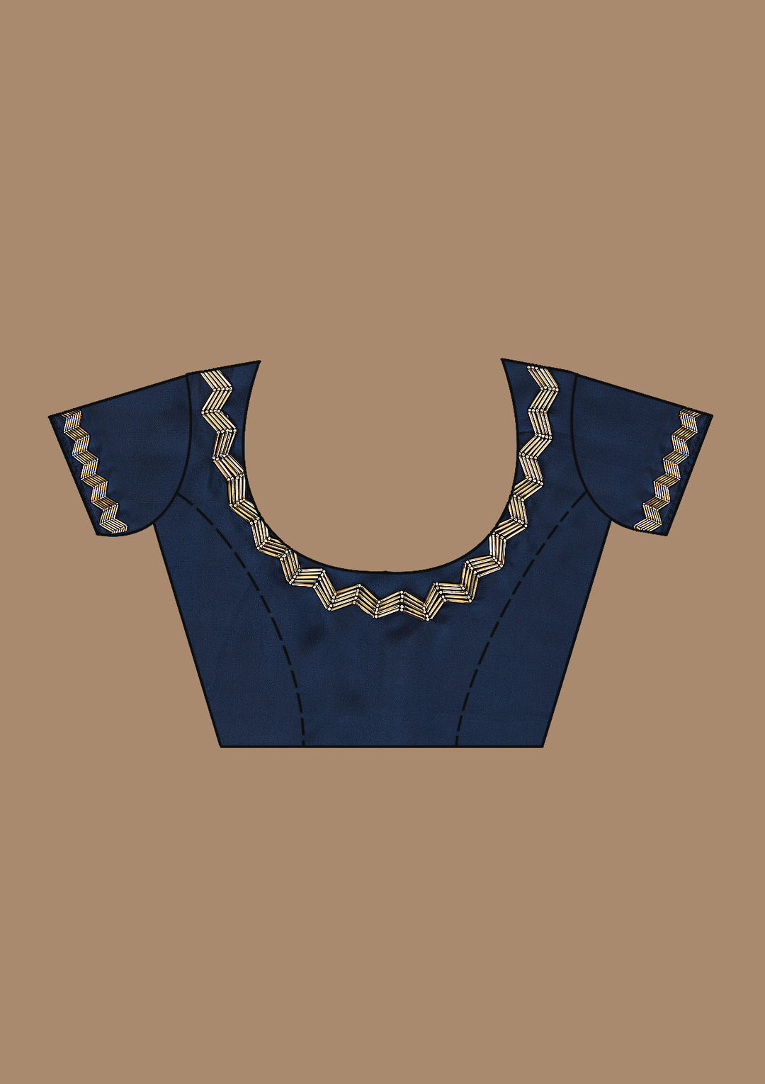 Navy Blue Satin Cutdana Saree With Matching Blouse Piece