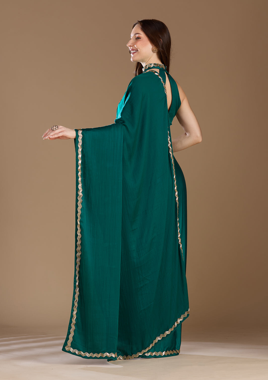 Peacock Blue Aariwork Satin Saree