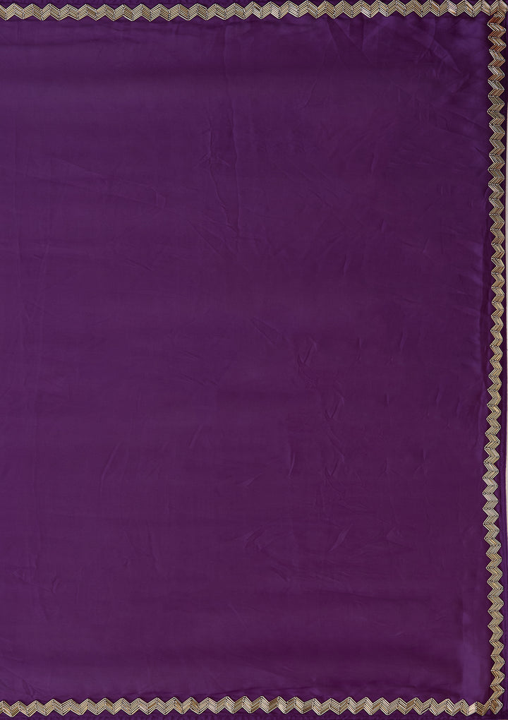 Purple Satin Cutdana Saree With Matching Blouse Piece