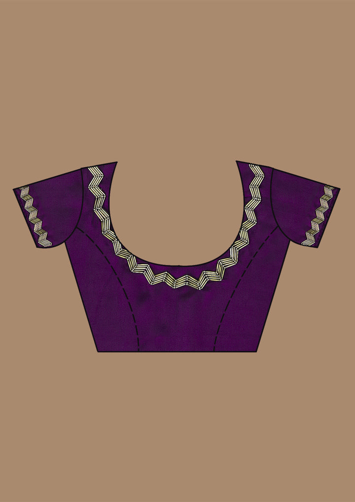 Purple Satin Cutdana Saree With Matching Blouse Piece