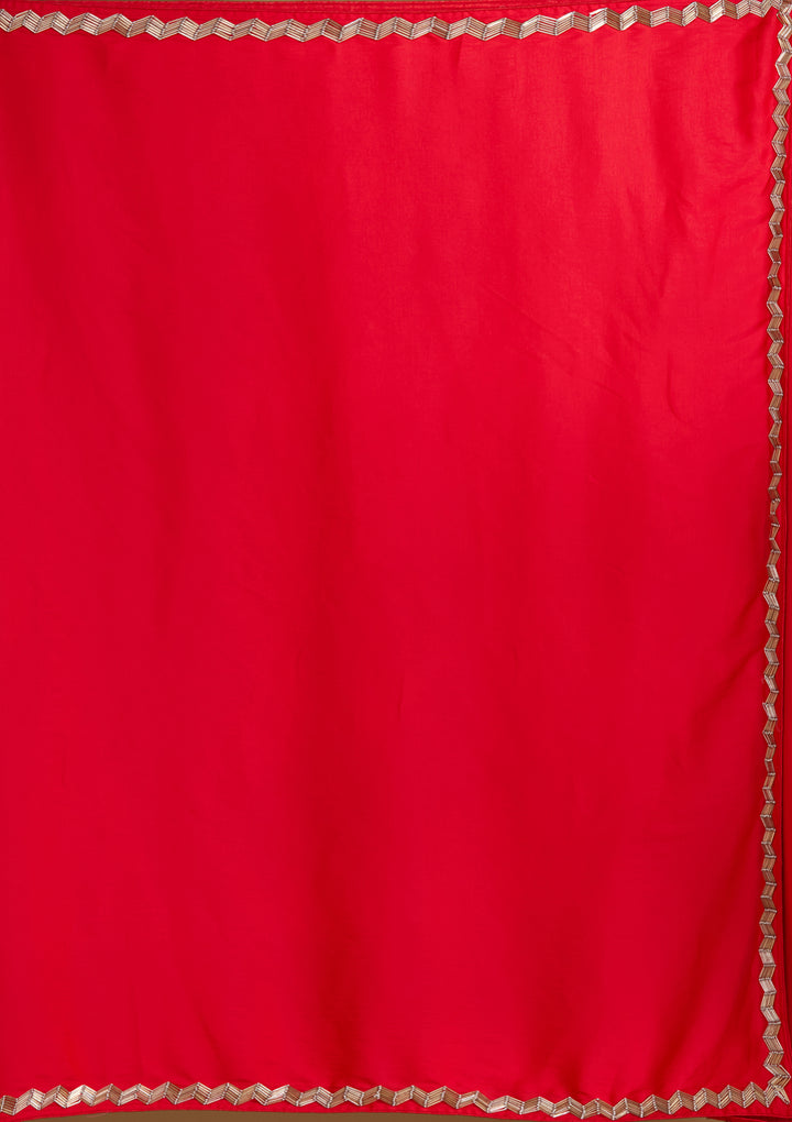 Red Satin Cutdana Saree With Matching Blouse Piece