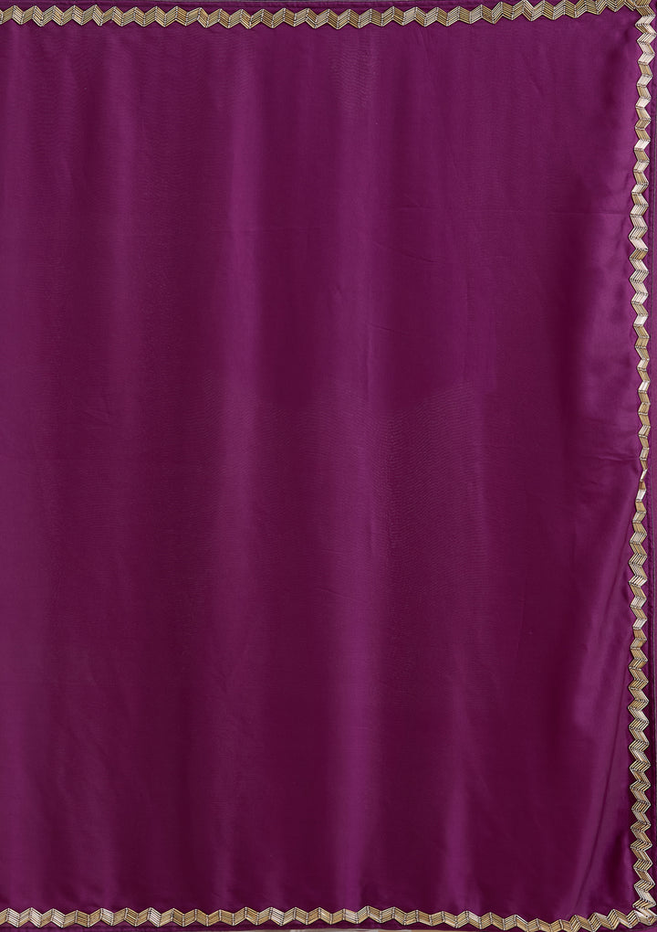 Wine Satin Cutdana Saree With Matching Blouse Piece