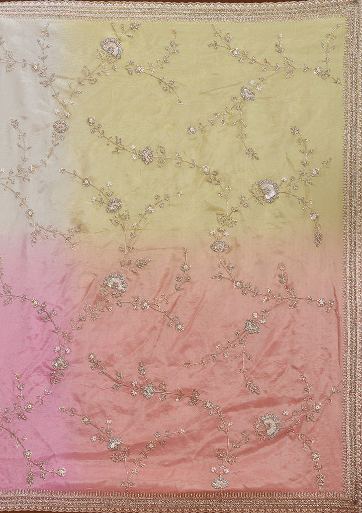 Peach Tissue Ombre Cutdana Saree With Matching Blouse Piece