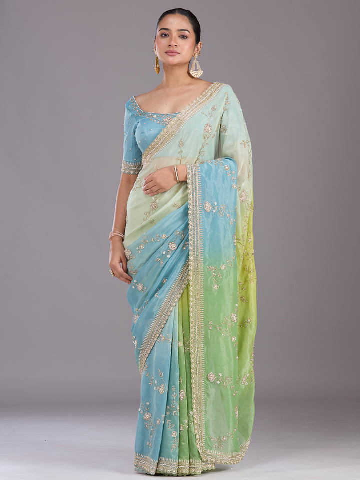 Pista Green Cutdana Tissue Saree