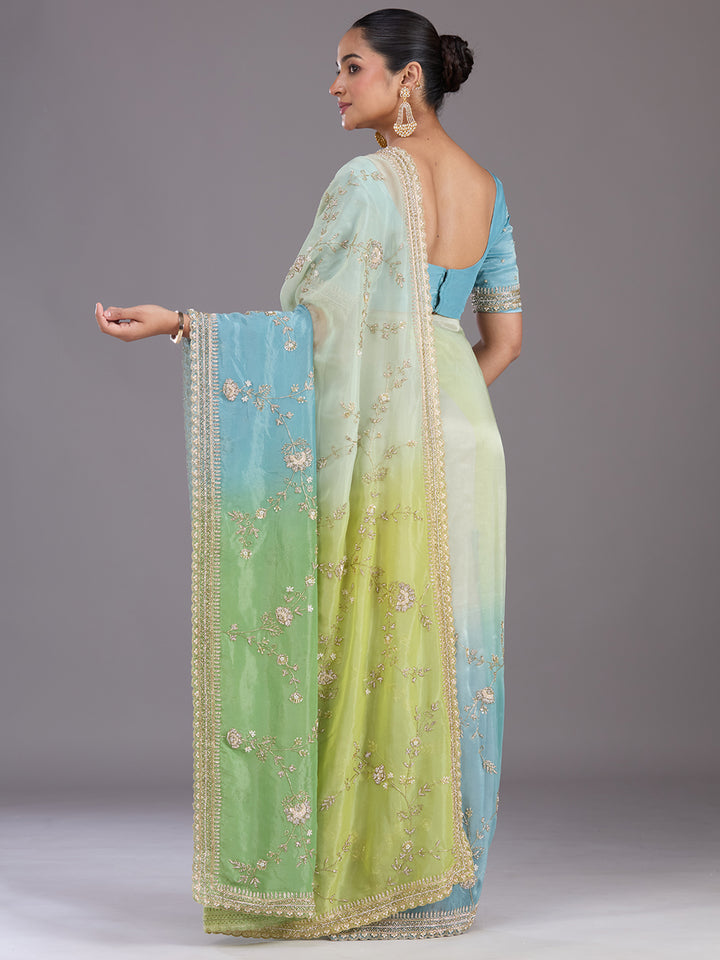 Pista Green Cutdana Tissue Saree