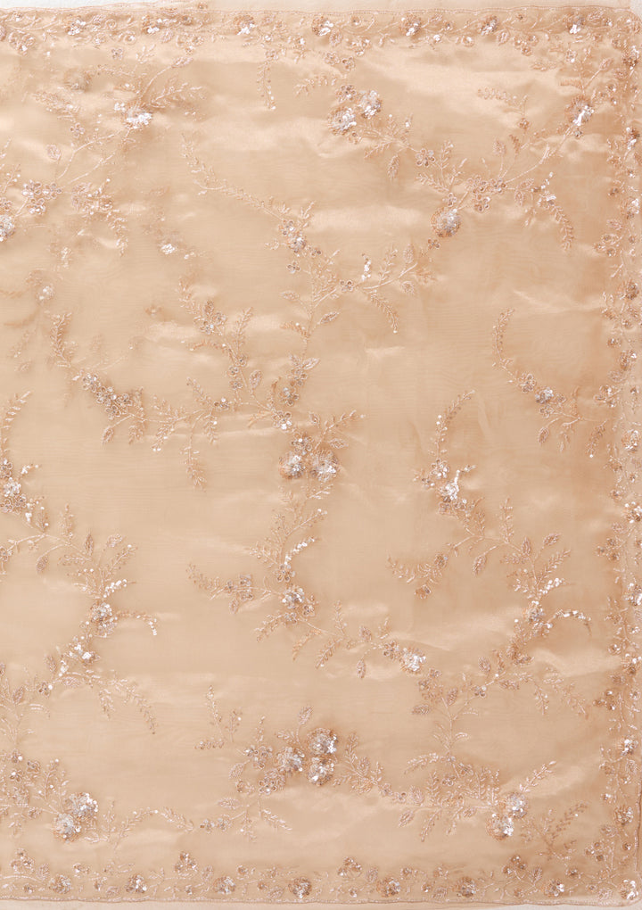 Beige Organza Cutdana Saree With Matching Blouse Piece