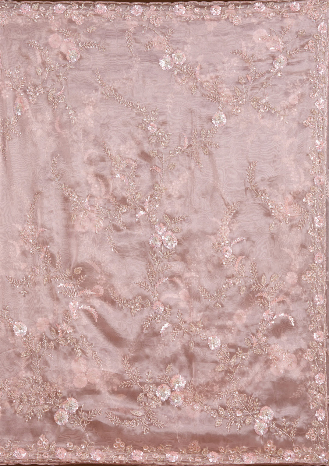 Pink Cutdana Organza Saree
