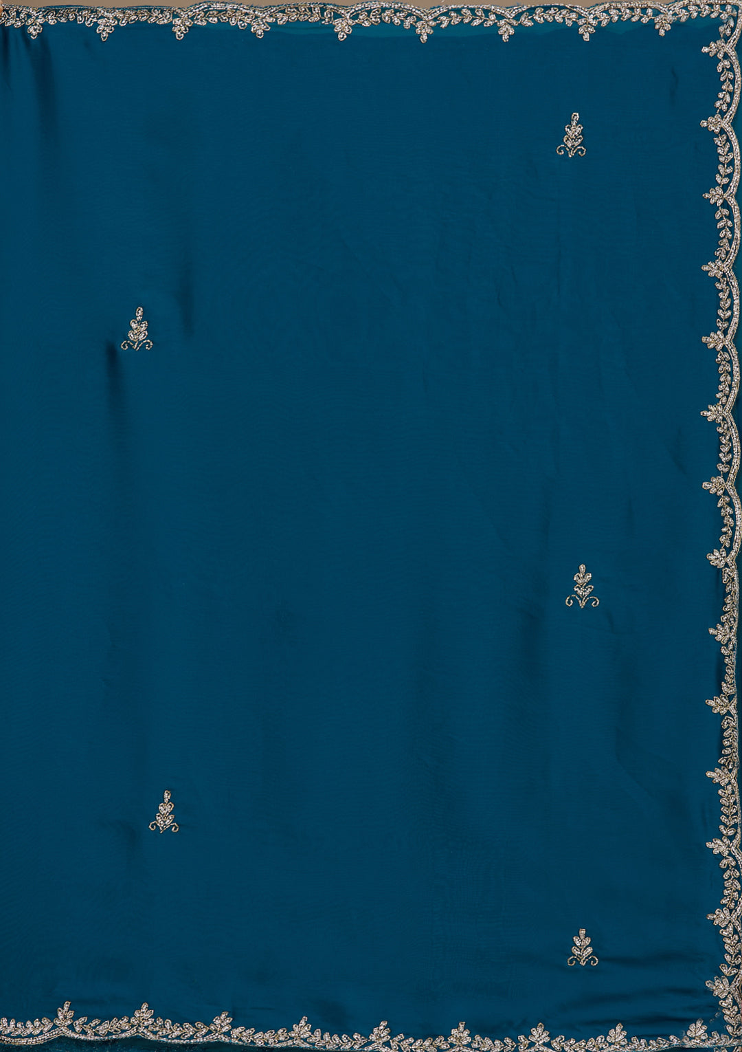 Peacock Blue Cutdana Satin Saree