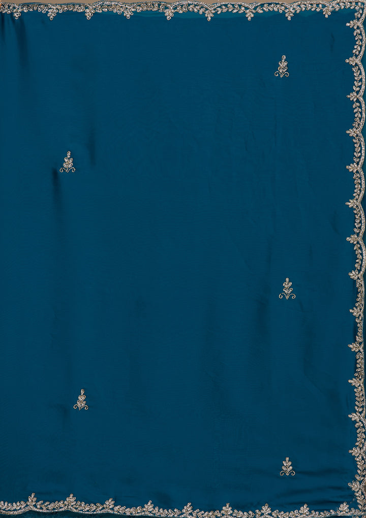 Peacock Blue Cutdana Satin Saree