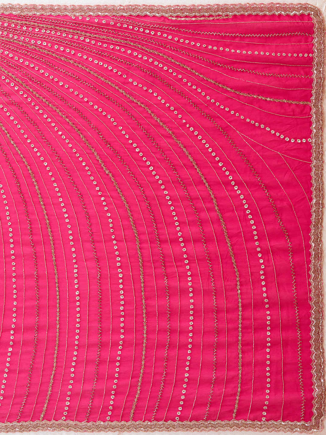 Rani Pink Aariwork Satin Saree