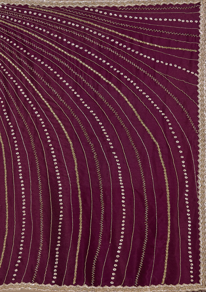 Wine Aariwork Satin Saree