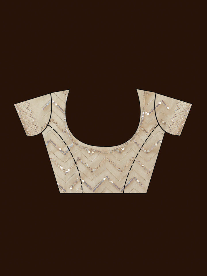 Beige Organza Sequins Saree With Matching Blouse Piece