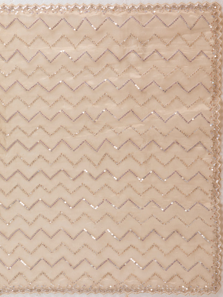 Beige Organza Sequins Saree With Matching Blouse Piece