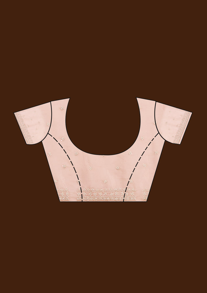 Light Peach Tissue Cording Saree With Matching Blouse Piece