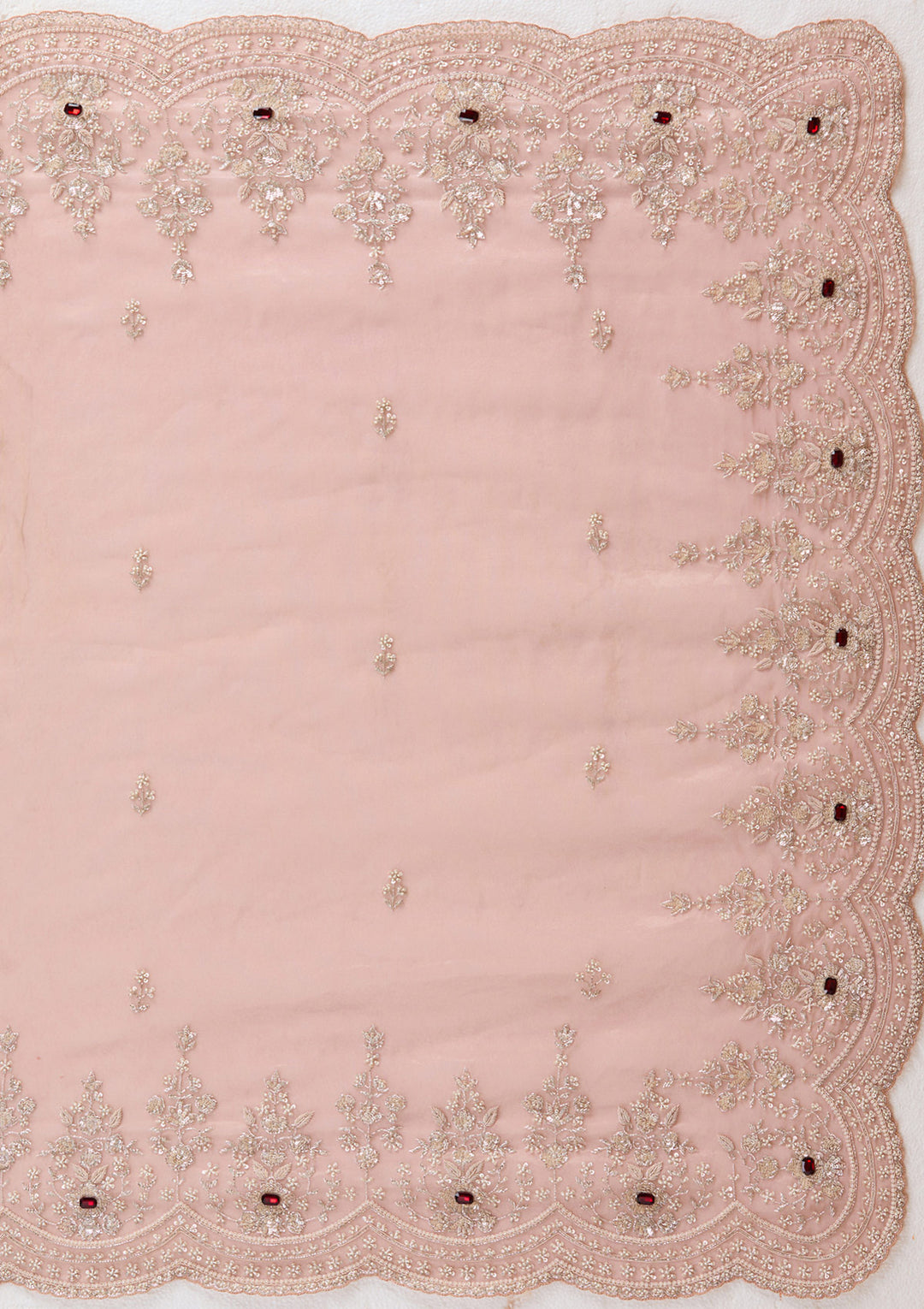 Light Peach Tissue Cording Saree With Matching Blouse Piece