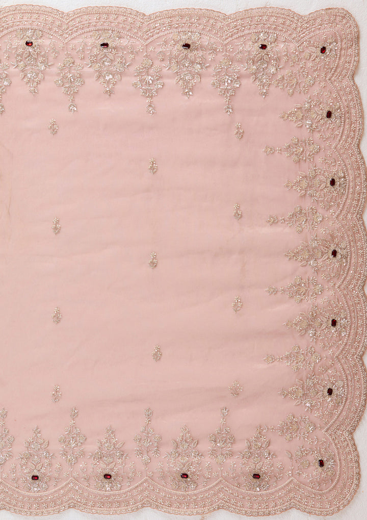 Light Peach Tissue Cording Saree With Matching Blouse Piece
