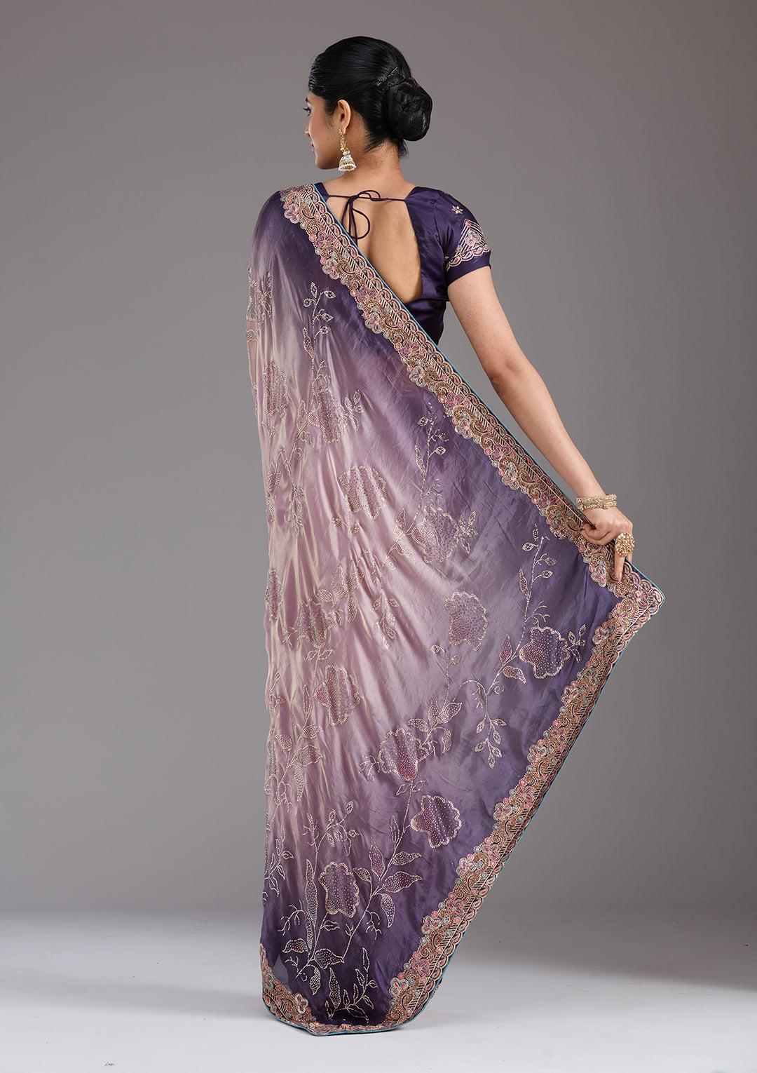 Purple Tissue Gold Stonework Saree With Matching Blouse Piece