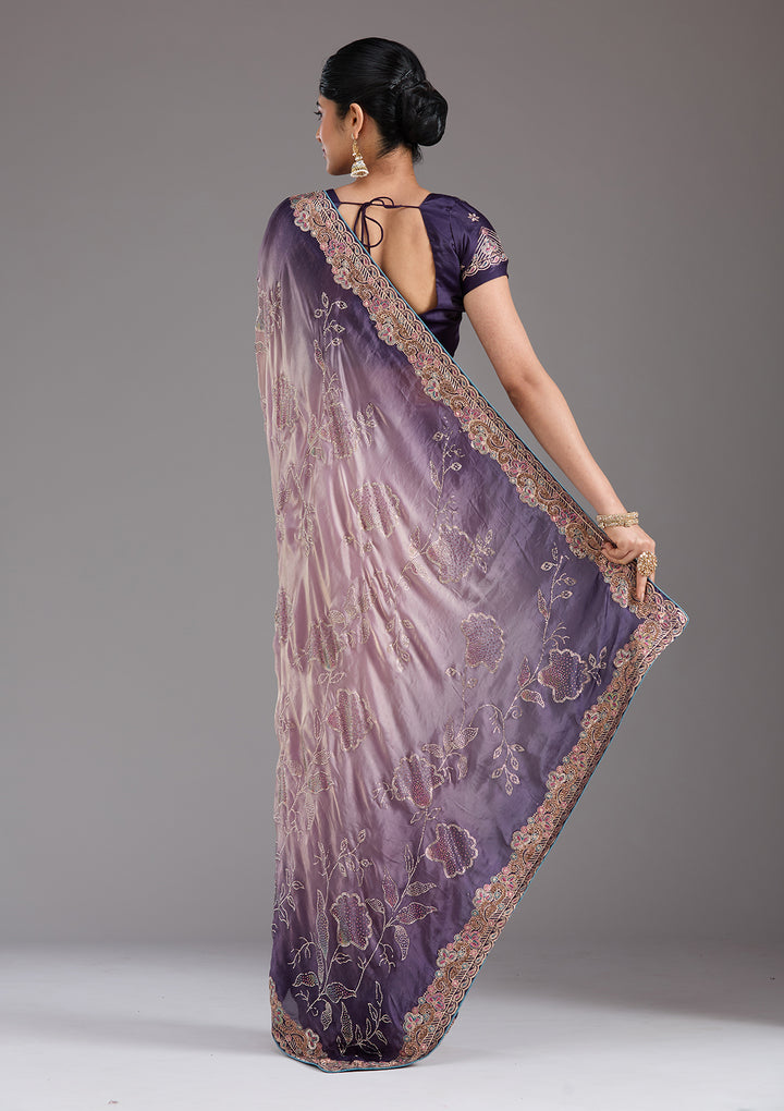 Purple Tissue Gold Stonework Saree With Matching Blouse Piece