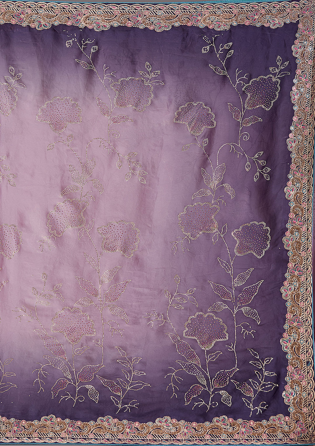 Purple Tissue Gold Stonework Saree With Matching Blouse Piece