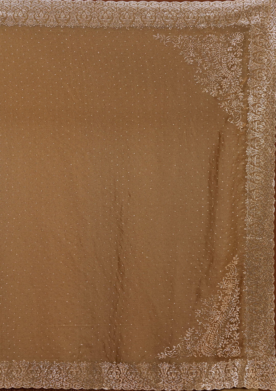 Brown Georgette Gold Zariwork Saree With Matching Blouse Piece