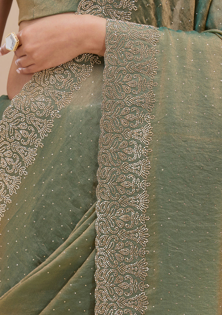 Sea Green Zariwork (Gold) Georgette Saree