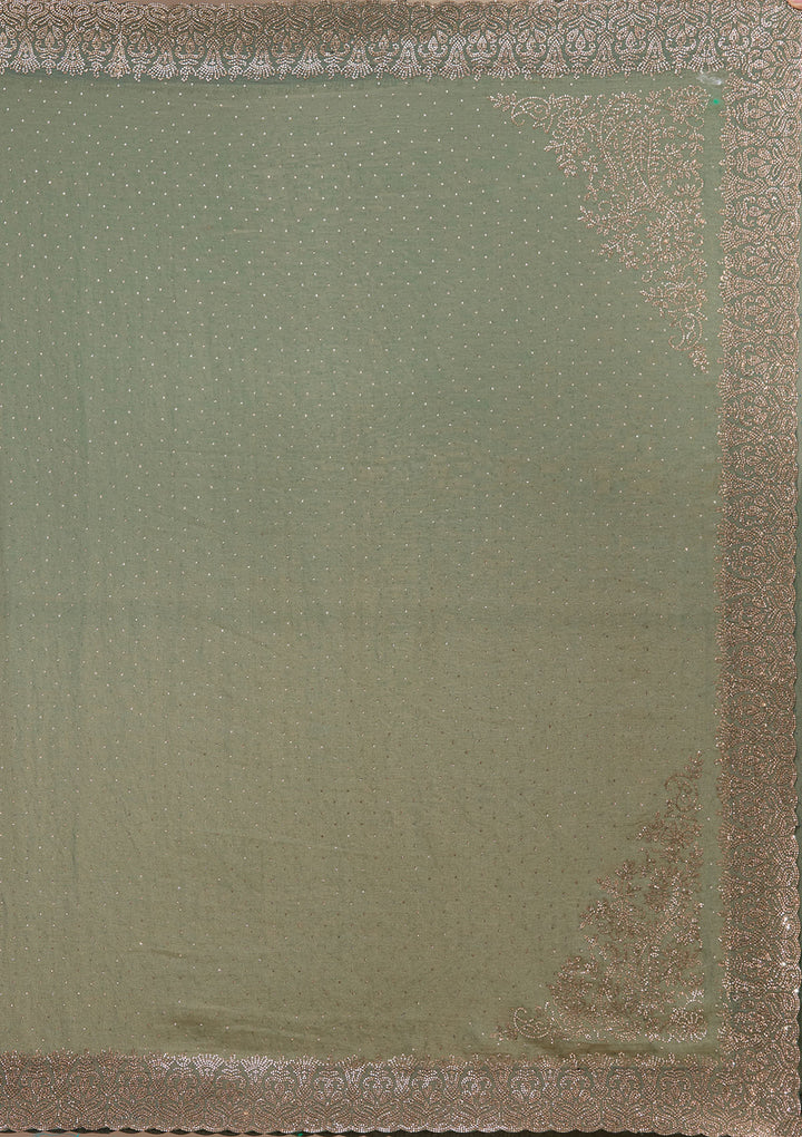 Sea Green Zariwork (Gold) Georgette Saree