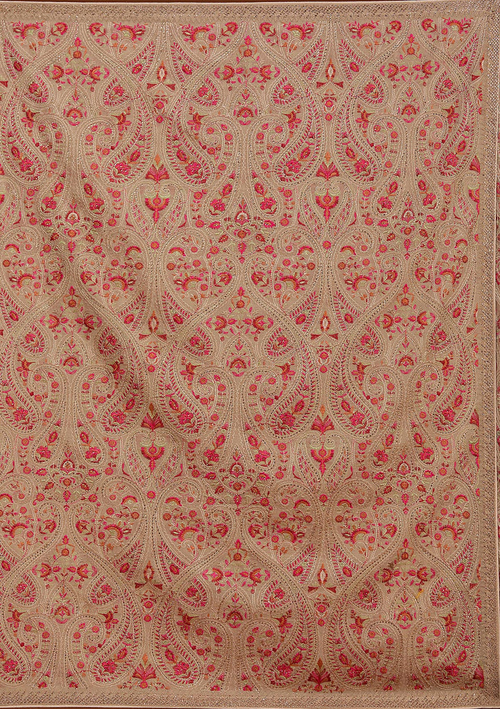 Beige Georgette Kashmiri Saree With Matching Blouse Piece