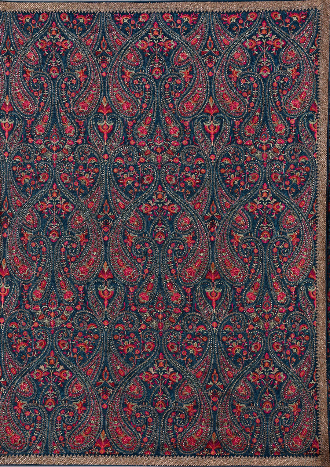 Peacock Blue Kashmiri Georgette Saree