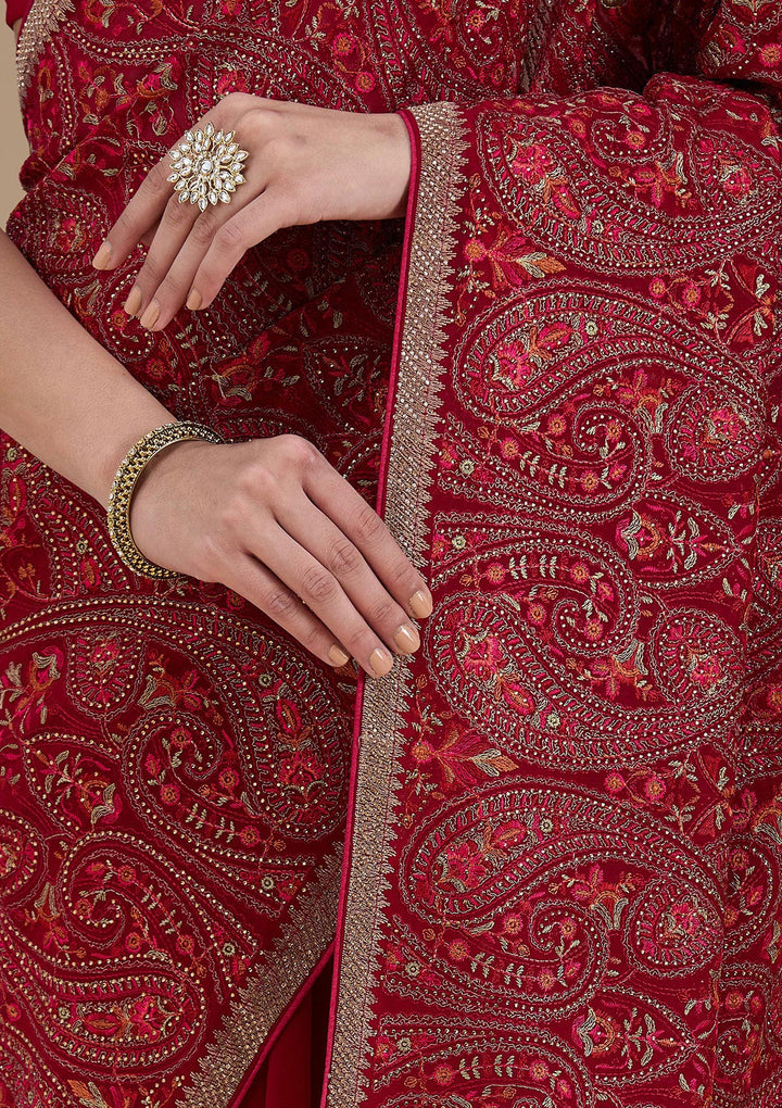 Rani Pink Georgette Kashmiri Saree With Matching Blouse Piece