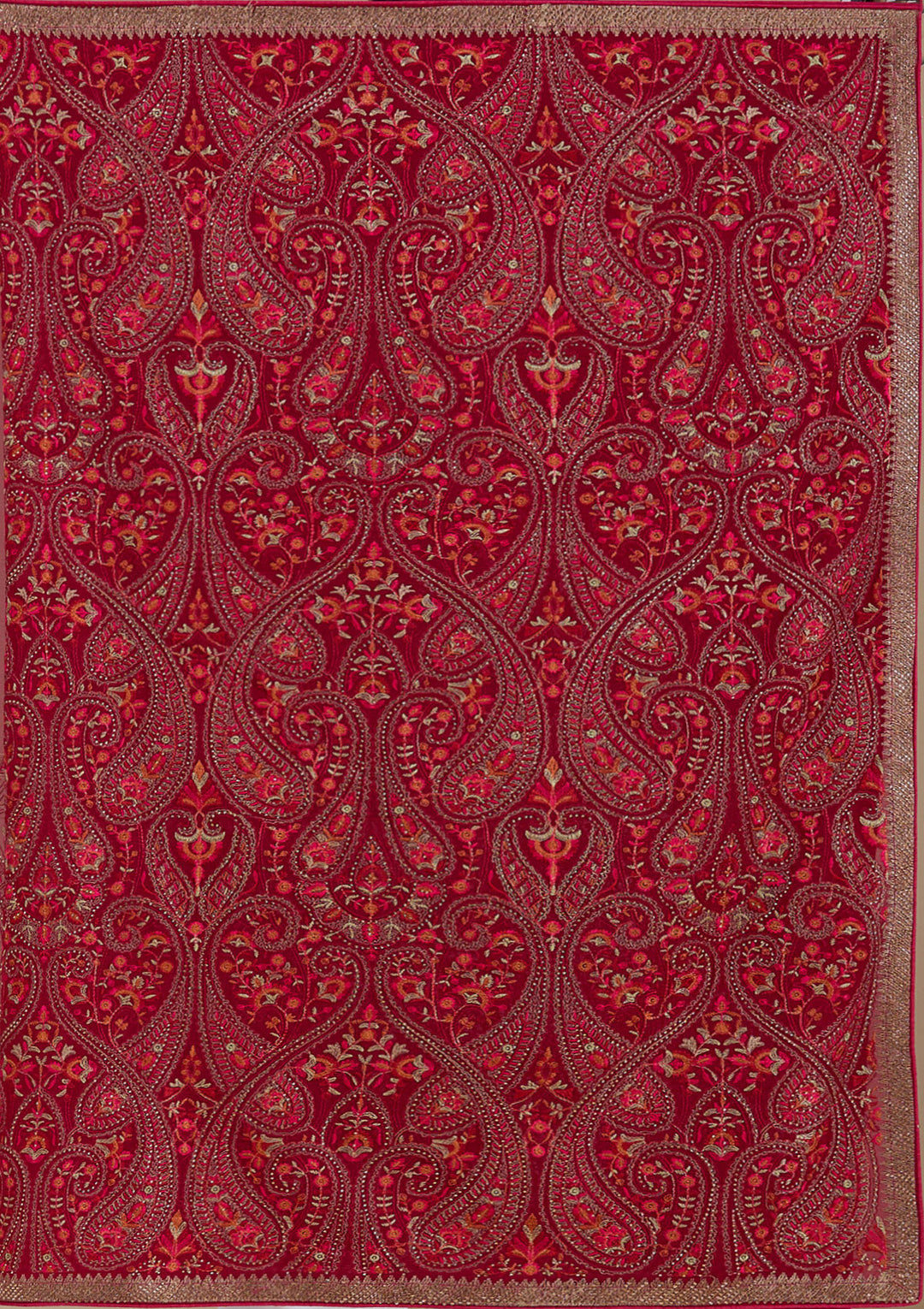 Rani Pink Georgette Kashmiri Saree With Matching Blouse Piece