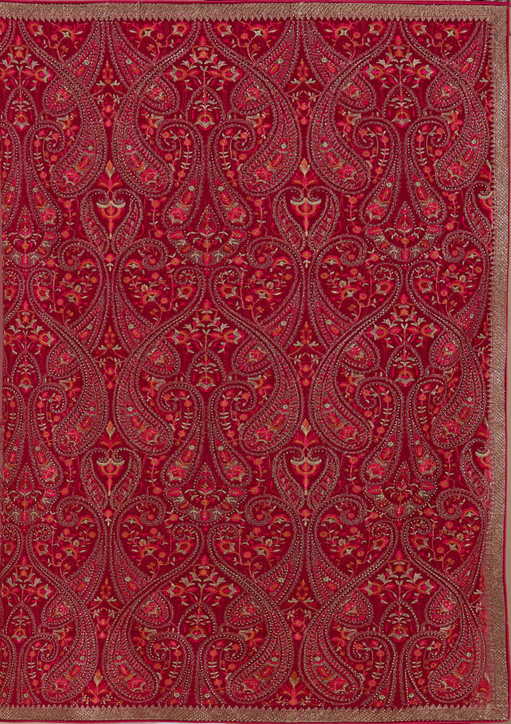 Rani Pink Georgette Kashmiri Saree With Matching Blouse Piece