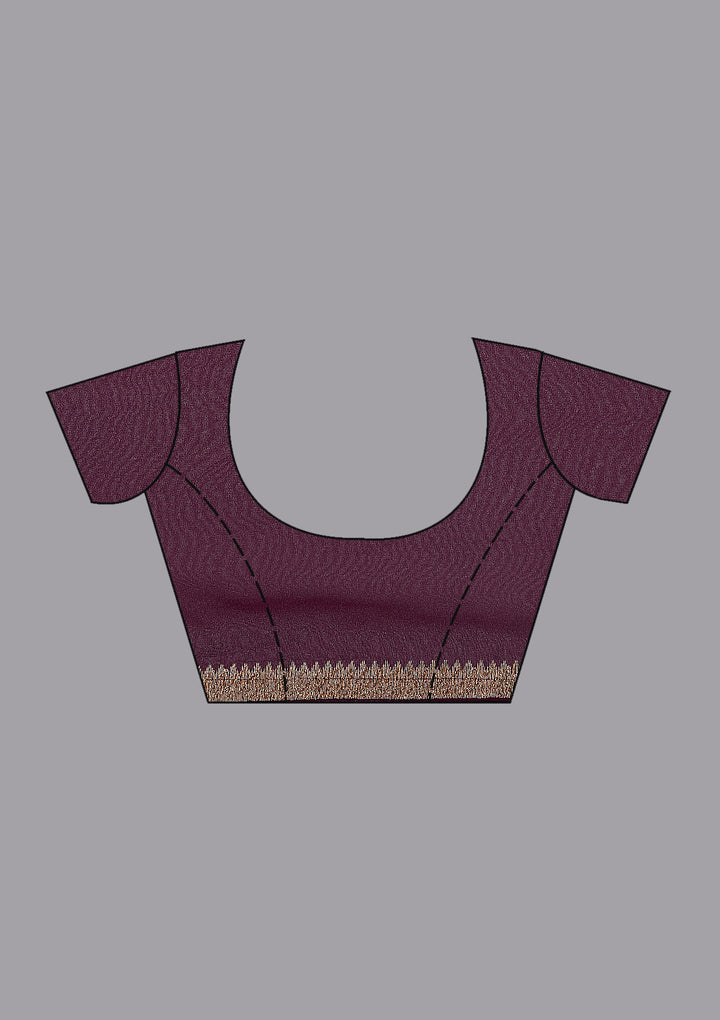 Wine Georgette Kashmiri Saree With Matching Blouse Piece