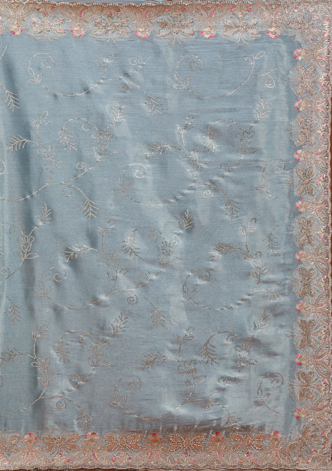 Grey Organza Gold Stonework Saree With Matching Blouse Piece