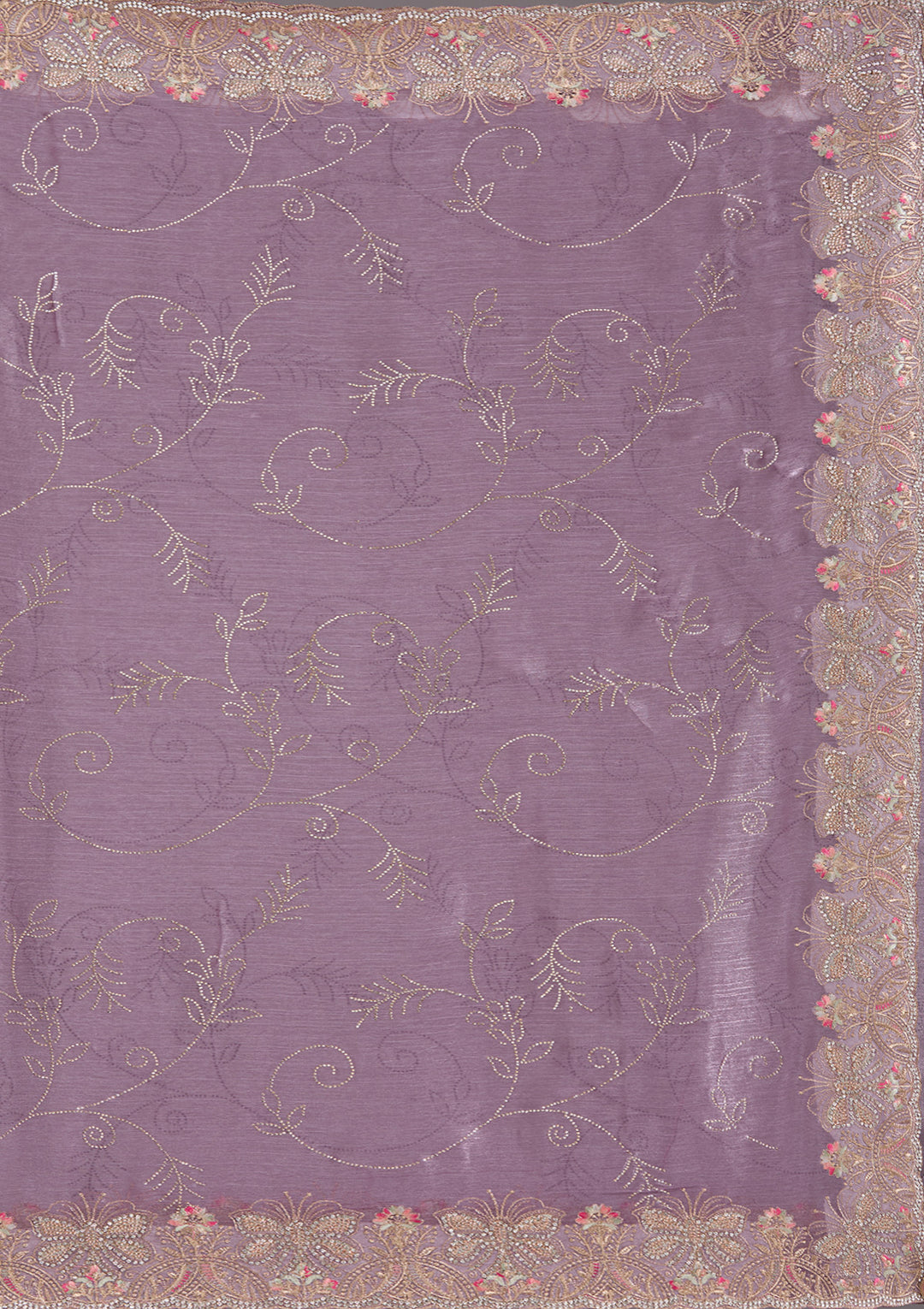 Lavender Organza Gold Stonework Saree With Matching Blouse Piece