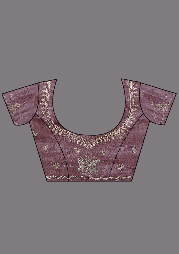 Lavender Organza Gold Stonework Saree With Matching Blouse Piece