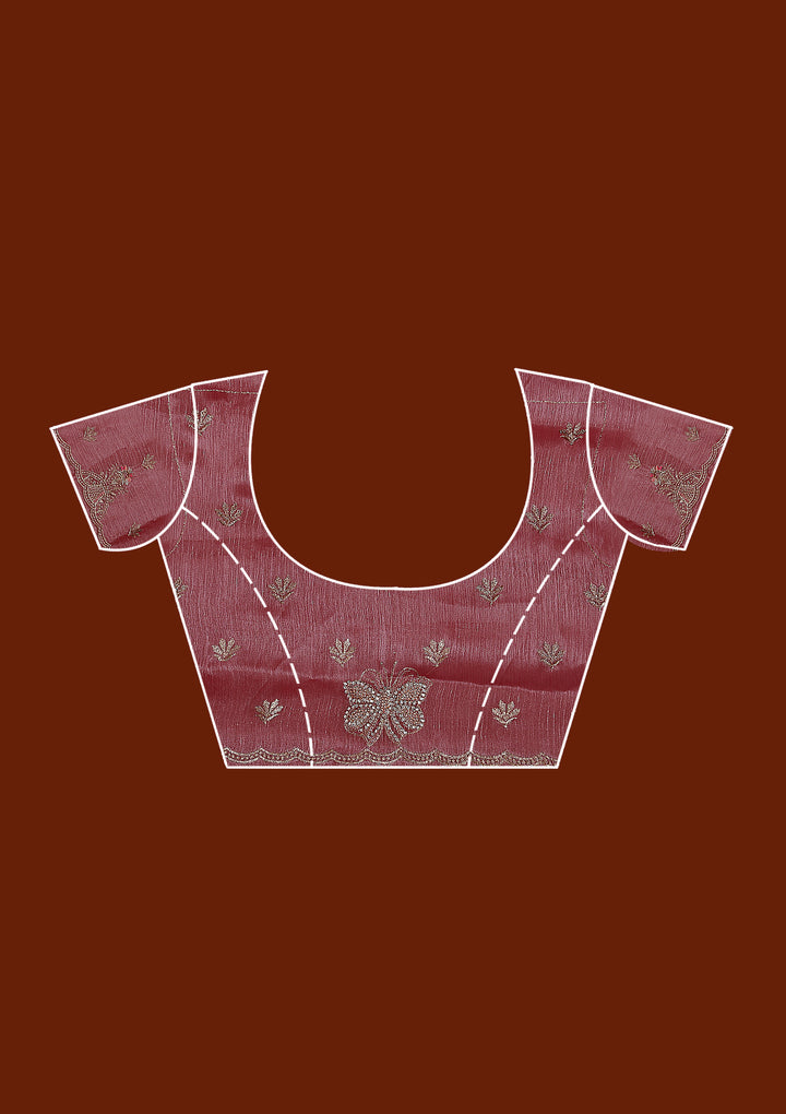 Pink Organza Gold Stonework Saree With Matching Blouse Piece