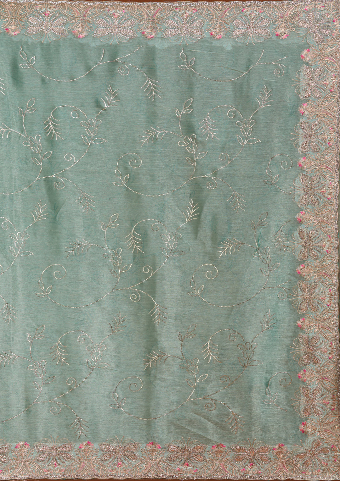 Sea Green Organza Gold Stonework Saree With Matching Blouse Piece