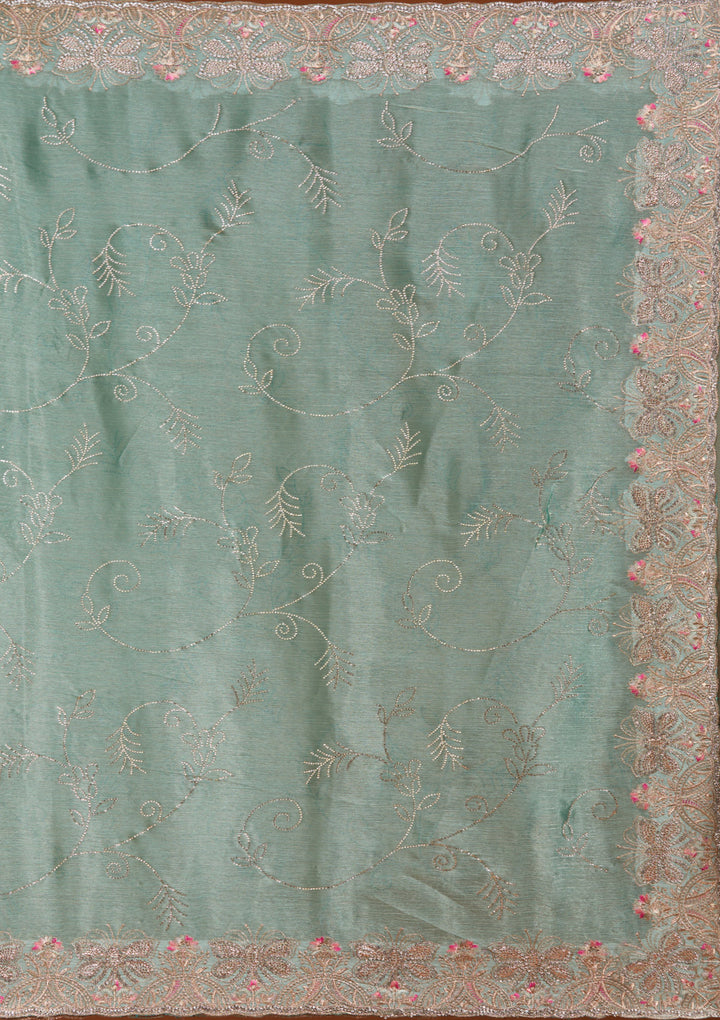 Sea Green Organza Gold Stonework Saree With Matching Blouse Piece