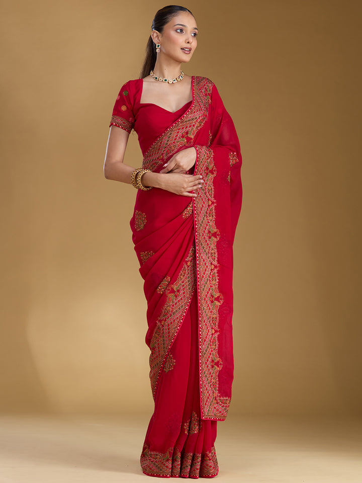 Rani Pink Kashmiri Georgette Saree