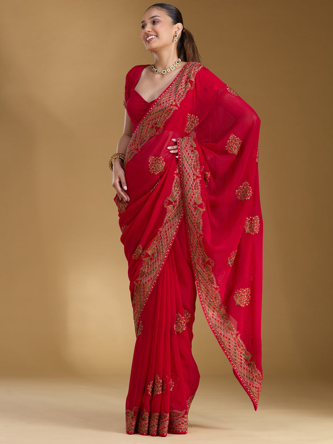 Rani Pink Kashmiri Georgette Saree