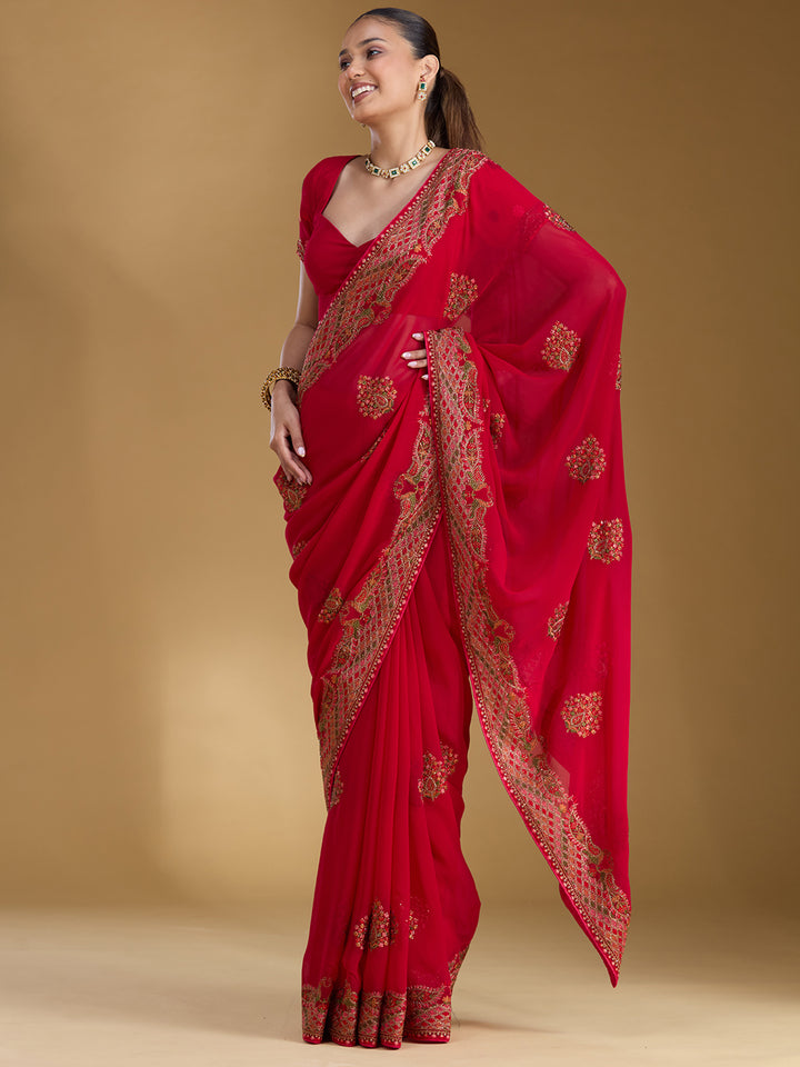 Rani Pink Kashmiri Georgette Saree