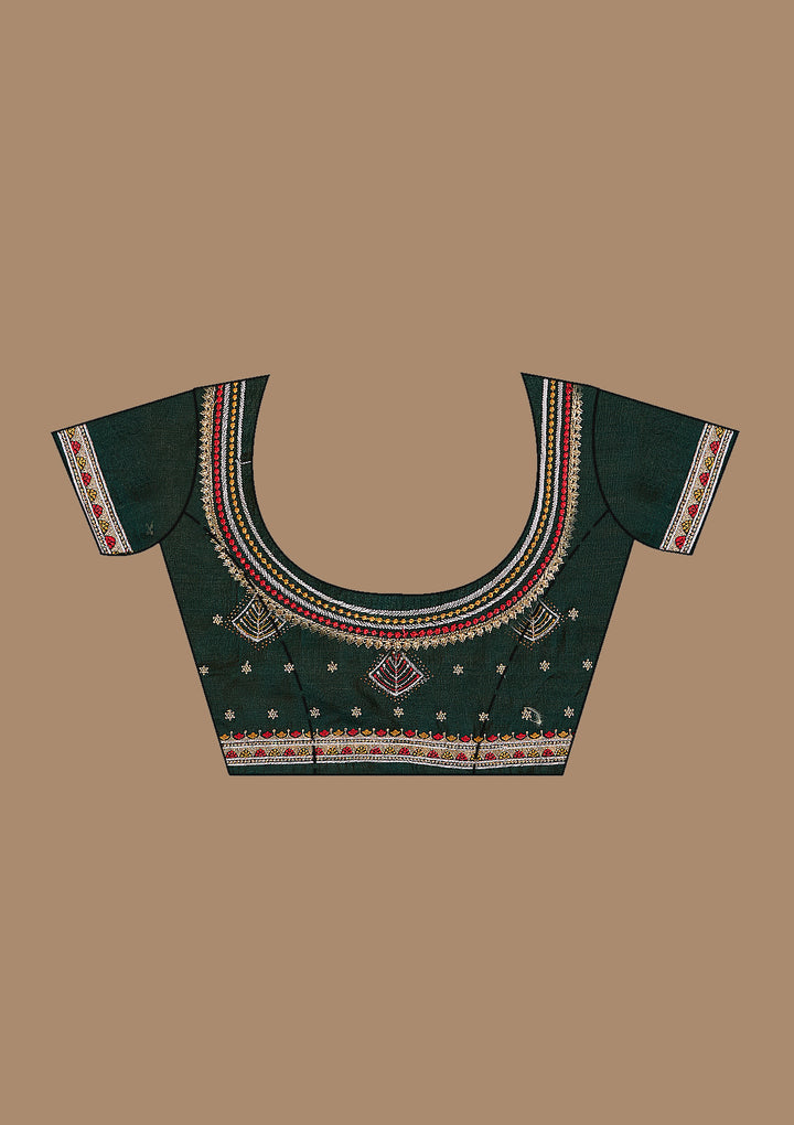 Mustard Threadwork Soft Raw Silk Saree