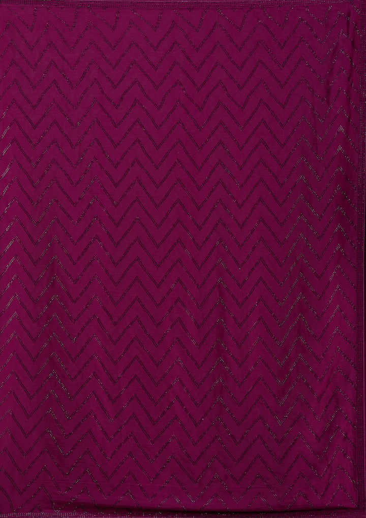 Wine Stonework (Silver) Organza Saree