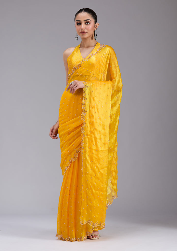 Mustard Stonework (Gold) Tissue Saree