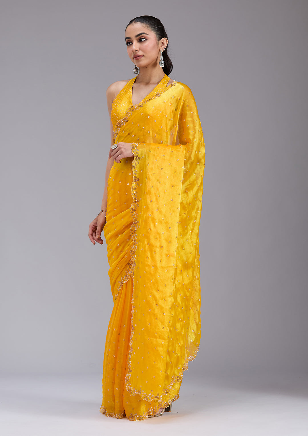 Mustard Stonework (Gold) Tissue Saree