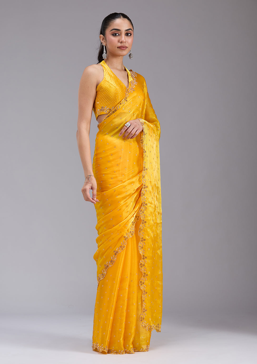 Mustard Stonework (Gold) Tissue Saree
