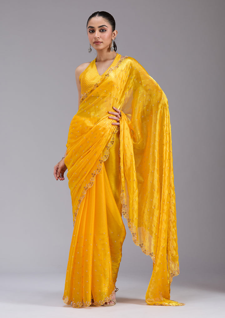 Mustard Stonework (Gold) Tissue Saree