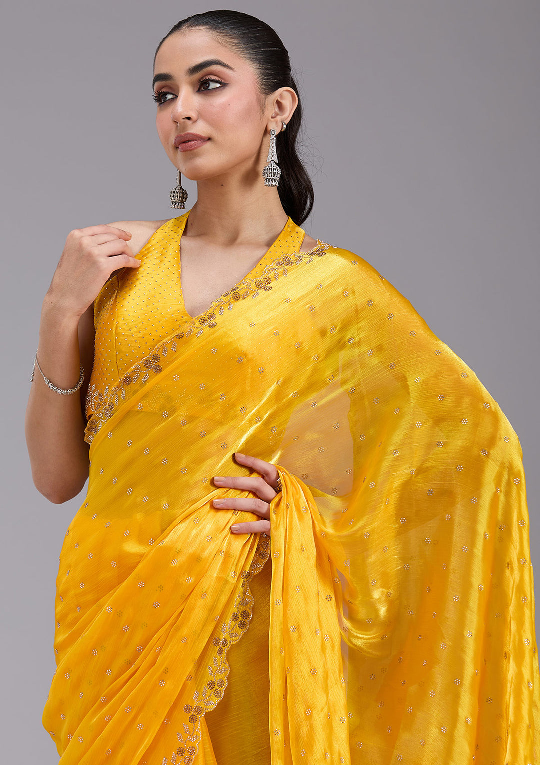 Mustard Stonework (Gold) Tissue Saree